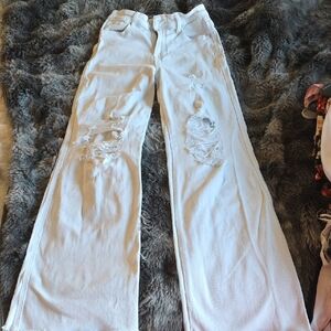 High Rise Distressed White Jeans